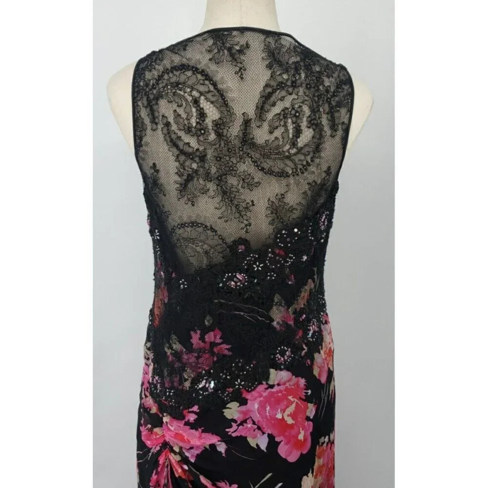 Ricki Freeman Teri Jon Silk Floral Sequin Beaded Halter Maxi Dress Sz 12 - Picture 2 of 16